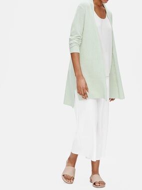Eileen Fisher Organic Linen Crepe Long Cardigan in Mist - size Petite Large